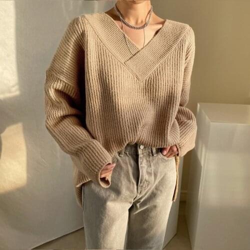 Ardm Casual V Neck Long Sleeve White джемпер женский Korean Fashion Loose Winter Pullover Women 2021