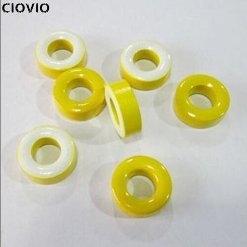 CIOVIO 20 Pcs 50 Pcs Iron Ferrite Core Power Inductor Toroidal Shaped Ferrite Ring Low Permeability 18x9x5mm Yellow White 18*9*5
