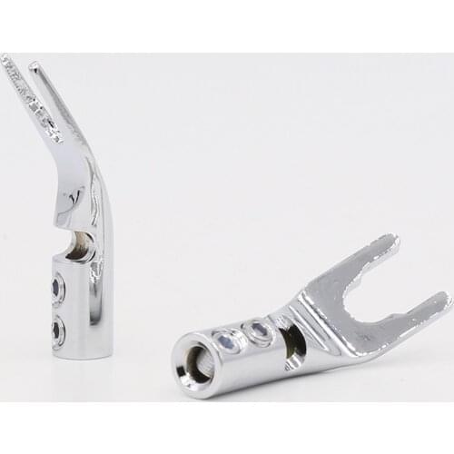 8PCS SY1526 High Quality OEM Pure Red Copper Rhodium Plated Spade Plug Screw Locking Spade Fork Banana Plug