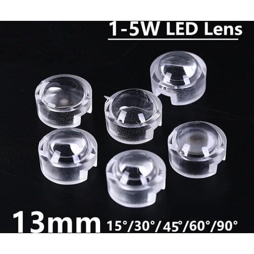5pcs 13mm 1W 3W Mini LED Lens 15 30 45 60 90 Degree for IR LED PCB Convex Acrylic Lens With Holder Reflector Collimator