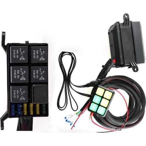 6-position Push Button Switch Panel Fuse Relay Box Wiring Harness Assembly for Automobile Truck Boat Marine Auto Modification