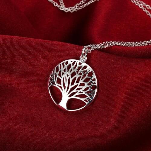 925 Sterling Silver Fashion Jewelry 18 inches Charm Round tree Pendant Necklace For Women Hot sale Wedding Birthday Gifts