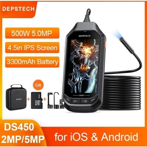 2.0MP 5.0MP Wireless Endoscope Industrial Borescope with 4.5in IPS Screen Waterproof Inspection Camera Semi-Rigid Snake Camera