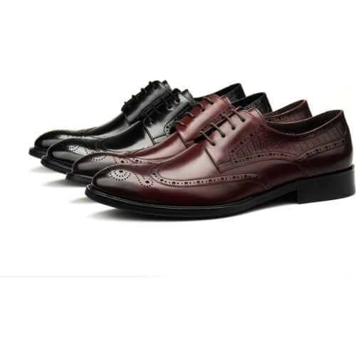 Large Size EUR45 Black / Deep Brown Oxfords Mens Business Shoes Genuine Leather Formal Wedding Dress Shoes