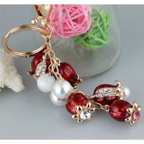 Crystal Rhinestone Gift Alloy Keychain For Women Handbag Distinguished tulip beaded Rhinestone Key Ring Car Key Holder Chaveiro