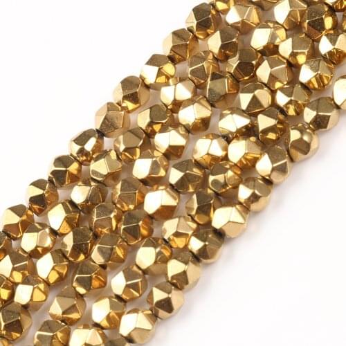 Natural Gold Plating Hematite Beads Color Retention Faceted Rondelle Spacer Beads for Jewelry Making DIY Gift Bracelets Necklace