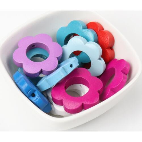 10pcs Mixed Flower Garland Pattern Wooden Spacer Beads For Jewelry making DIY 26mm MT1413X