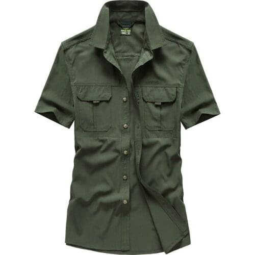 Quick Drying Casual Shirt Men Summer Breathable Mens Shirts Military Army Solid Short Sleeve Tactical Chemise Homme Size M-4XL