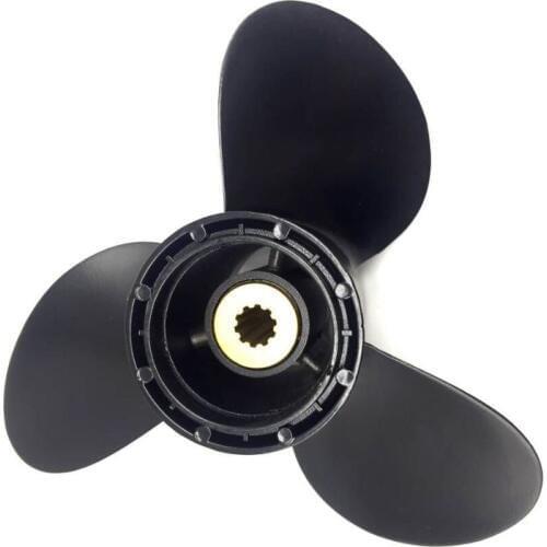Balck Aluminum Boat Outboard Propeller for Suzuki 9.9-15HP Black 3 Blades 10 Spline Tooth 9 1/4 x 11