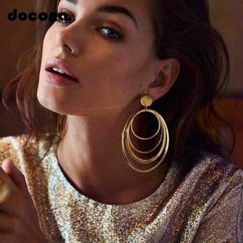 Docona Gold Color Large Circle Drop Dangle Earrings for Women Girl Geometric Round Pendant Earring Jewelry Pendientes 6554