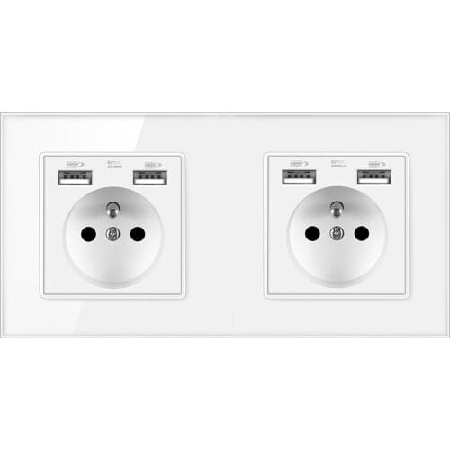FRON 172*86 French Standard Crystal Tempered Glass Enchufe Gniazdo Usb Wall Socket Prise Murale Outlet Presa AC100-250V 16A