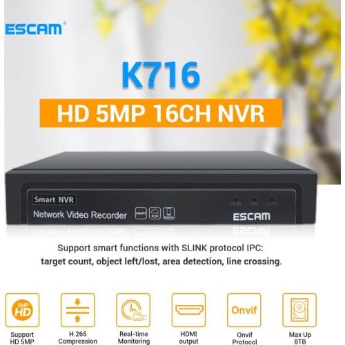 ESCAM K716 16CH 5MP NVR H.265 ONVIF 4K NVR DVR Video Recorder IP Camera Surveillance Security CCTV System Support 8TB