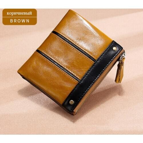 Womens 100% Genuine Leather Rfid Wallet Men Oil wax Cowhide Wallets Zipper Coin Purse Short Male Money Bag Mini Walet Small