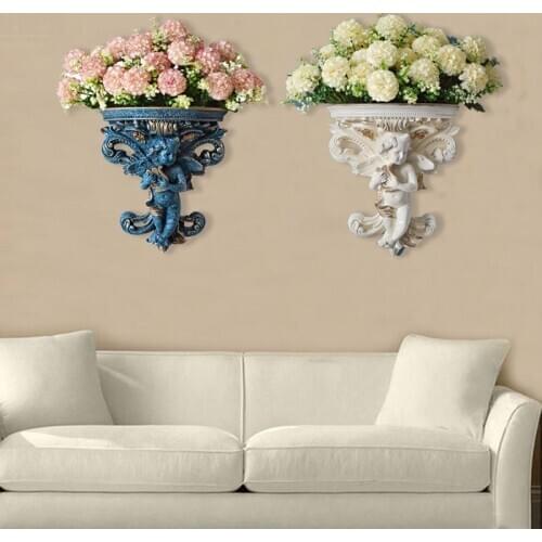 European-Style Creative Angel Wall Flower Pot Living Room Wall Hanging Vase Resin Art Corridor Dried Flower Vase Decoration Home