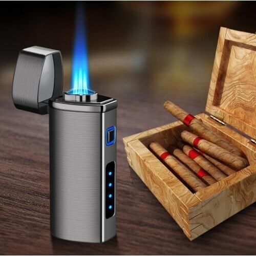 Metal Triple Torch Lighter Jet Butane Gas Windproof Gun Cigar Lighter Outdoor BBQ Lighter Cigar Turbo Lighter Gadgets For Men