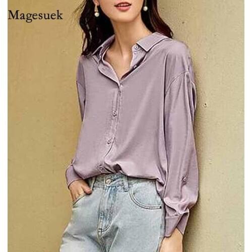Fashion Solid Purple Long Sleeve Blouse Women Professional Bottoming Chiffon Shirt Cardigan Autumn Lapel Tops Blusas Mujer 11671
