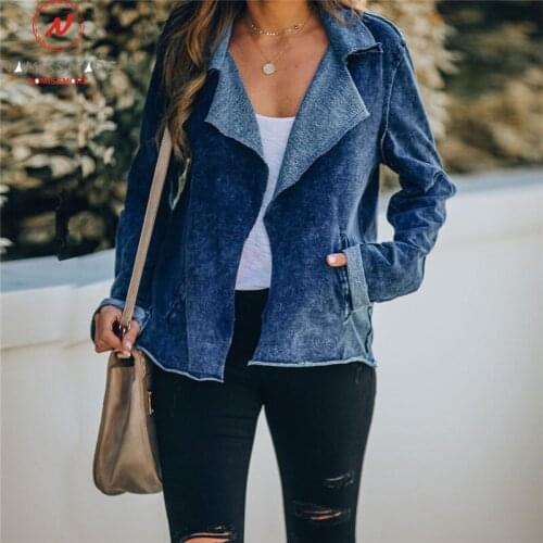 Fashion Women Solid Color Denim Coat Patchwork Design Turn-down Collar Long Sleeve Spring Autumn Casual Cardigan Jackets