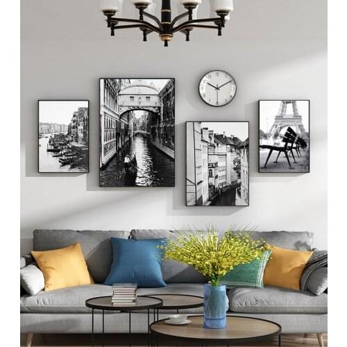 White Retro Poster Wall Pictures For Living Room Decor Paris Landscape Wall Art Canvas Painting Nordic Posters And Prints Black