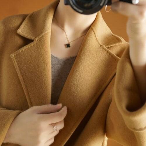 New double-sided cashmere coat for autumn and winter 2021 womens medium and long corridor loose thickened 100% wool tweed coat