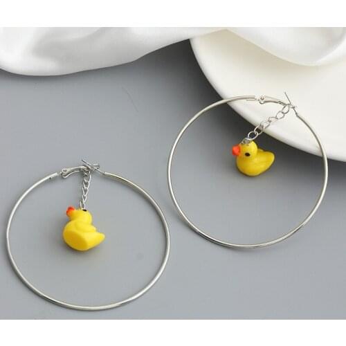 New Arrival Adorkable Cute Yellow Duck Strawberry Cherry Earrings Fashion Girls Geometric Mushroom Big Hoops Earrings Jewelry