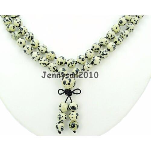 Natural Dalmation Spot 8mm Gems Stone Buddhist 108 Beads Prayer Mala Knot Necklace Multi-Purpose 5Strands/Pack