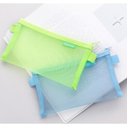 Transparent Mesh Student Portable Pencil Case L Capacity Zippered Document Bag