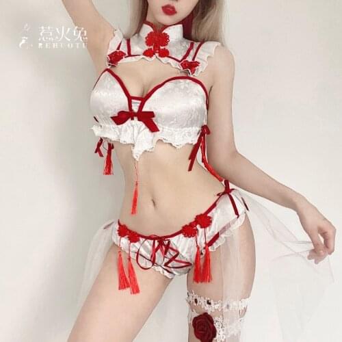 Sexy Lingerie Devil Cosplay Traditional Dress for Women Gothic Punk Little Devil Bra Set Black Cheongsams Party Underwear Women