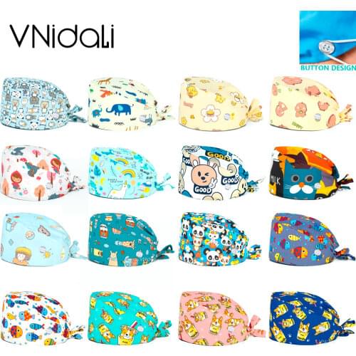 Unisex unicorn Printing whith button Scrub Caps Health service cap surgery Scrubs Hat pet Shop vet lab work cap nurses hats