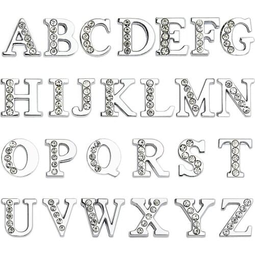 26pcs/lot 8mm A - Z half rhinestones slide letter fit for 8mm leather bracelet pet collars diy charms
