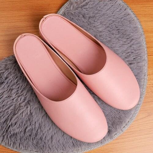 Womens Genuiner Leather Indoor Slippers for All Seasons Sheepskin Soft Comfortable Household Slippers Anti-Slip Mute Home Shoes