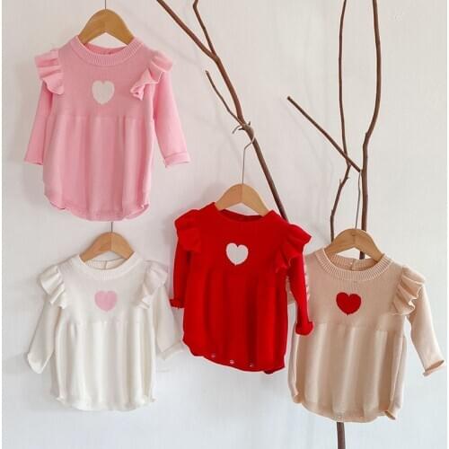 Baby Girl Knitting Long Sleeve Bodysuits Spring Autumn Baby Girls Lovely Clothes Infant Baby Girls Jumpsuit