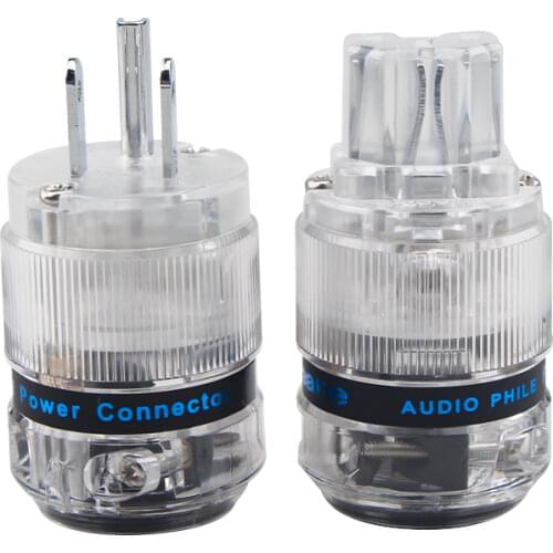 1Set Red Copper EU / US Rhodium-plated Audio Power Plug IEC Connector Transparent Shell Adapter