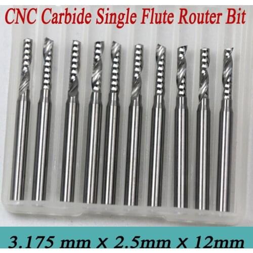 High Precision Grind High Quality 10pcs 3.175*2.5*12mm Single Flute Spiral CNC Router Bits Soild Carbide One Spiral Flute Bit
