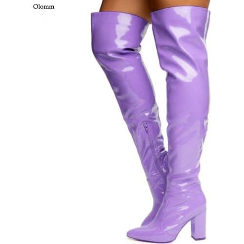 Olomm 2021 Handmade Women Over The Knee Boots Block Heels Boots Round Toe 7 Colors Night Club Wear Shoes Women Plus US Size 5-15