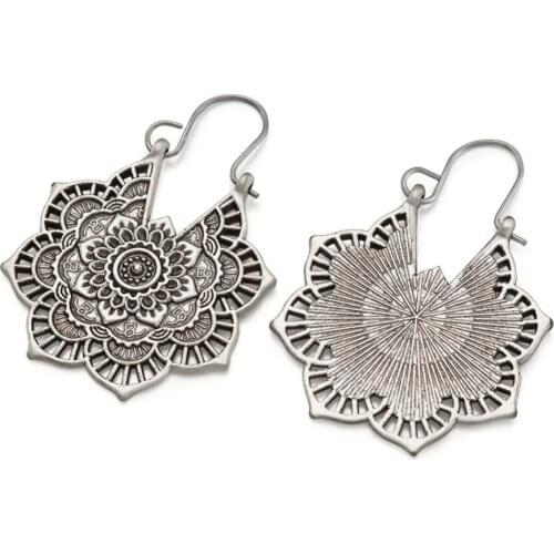 20 Pairs Bohemian Vintage Alloy Dangle Hoop Earrings Flower Mandala Earrings for Women Jewelry Accessories Antique Silver Golden