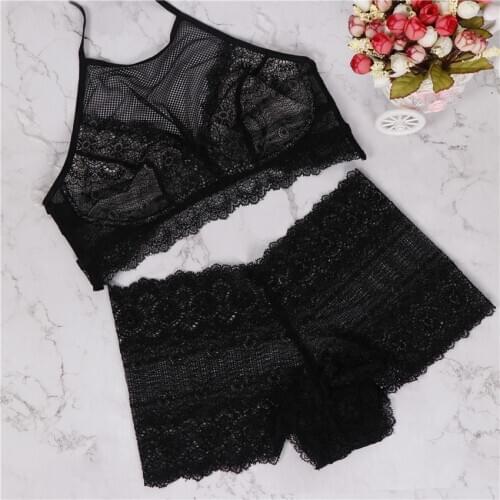 2019 hot transparent wire free sexy lace womens underwear set plus sze lingerie bralette bra briefs sets