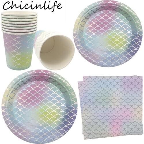 1set Mermaid Theme Party Paper Cup Plates Napkins Happy Birthday Party Disposable Tableware Wedding Decoration Supplies