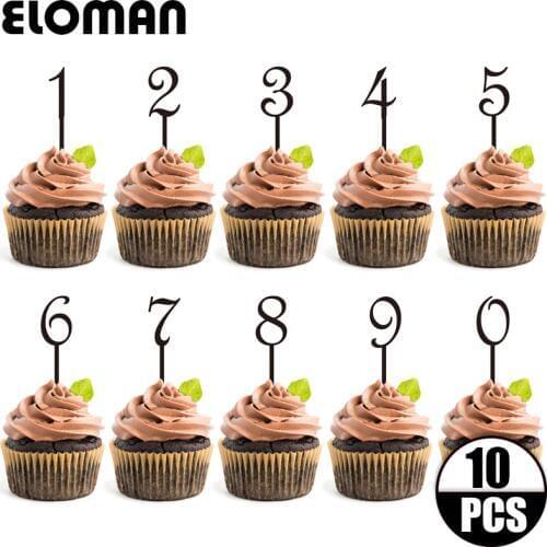 10PCS/lot 0-9 black acrylic number cupcake topper for wedding and birthday party decoration age cake topper