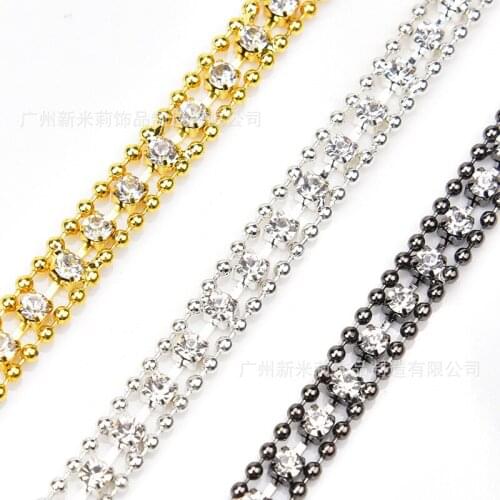 5yards Gold Silver Beaded Chain Rhinestone Lace Trim Ribbon Applique Sewing Accessories DIY Wedding Dress Shoes Hair Decoration