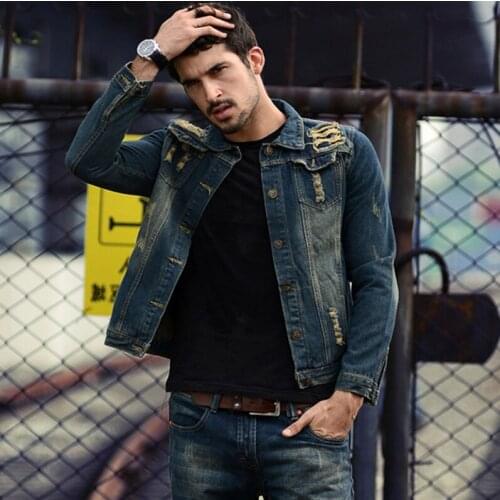 Sales promotion 2017 New men Vintage denim coat fit slim stylish long sleeve Denim jacket Military Clothes Fashion men Clothing