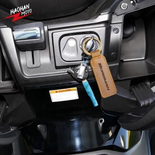 For Suzuki Burgman 200 400 ABS Scooter Motorcycle Cowhide Crazy Horse Skin Keychain Key Ring