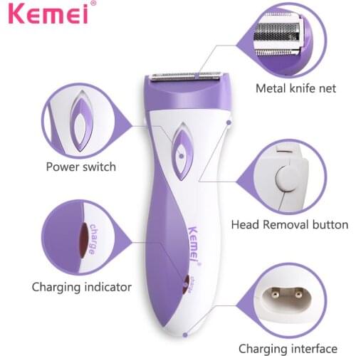 KEMEI Womens Shaver Hair Removal for Intelligent Anti-clip System Bikini Razor Device Rechargeable Electric Shaving Trimmer D42
