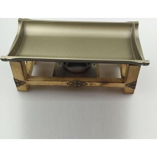 Cast aluminum non-stick grill plate Teppanyaki tray barbecue skewers chafing dish wood stand party buffet pan heater food warmer