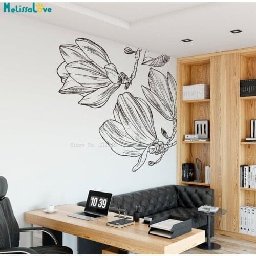 Magnolia Flowers Corner Floral Wall Sticker Home Nature Decor Minimalist Outlines Decals Office Study YT5986