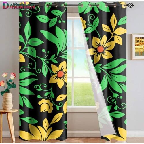 DARMIAN Hawaiian Plumeria with Green Leaf 3D Print European Style Curtain High-grade Decoration Thermal Insulated Grommet Drapes