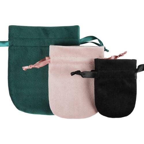 Flannel Jewelery Drawstring Bags Round Bottom Luxury Cosmetic Packing Pouch Wedding Party Gift Package Bag With Satin Ribbon