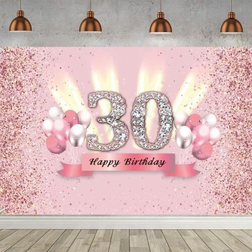 Happy 30th Birthday Backdrop for Women Happy Thirty Years Old Birthday Party Background Shining Glitter Spots Rose Gold Banner