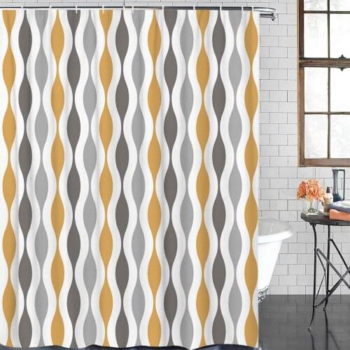 Geometric Yellow Grey Medieval Print Shower Curtain Polyester Fabric Waterproof Shower Curtains Modern Bathroom Curtain