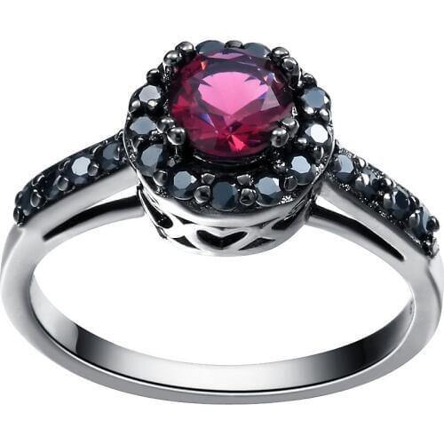 Hainon Red Flower Cubic Zirconia Rings for Female Fashion Popular Black Rhinestone Black Gold Color Wedding Rings for Women