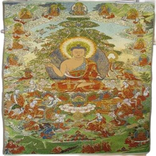 Thangka Brocade painting Silk embroidery Embroidery Buddha Gold silk weave White Tara